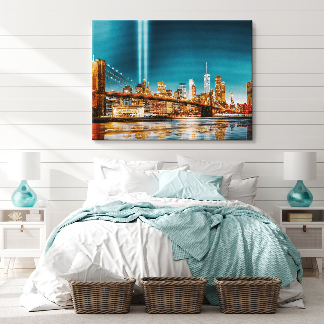 Leinwandbild New York Manhattan Brooklyn Bridge At Night 60X40cm – Premium Leinwanddruck – Kunstdruck Auf 2Cm Holz-Keilr...