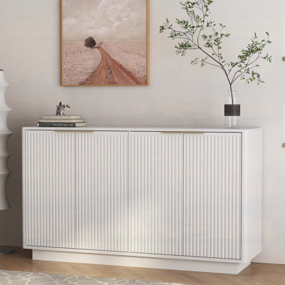 Buffet moderne avec rangement, buffet cannelé avec tablettes réglables, crédence, console d'appoint