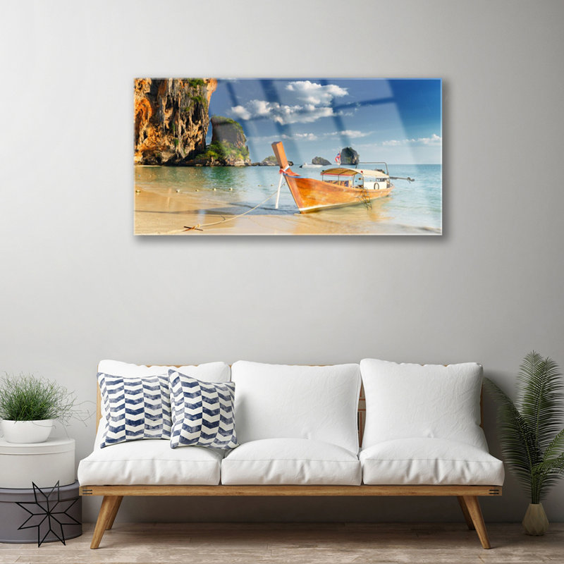 Landscape Boat Sea - Unframed Photograph on Glass
