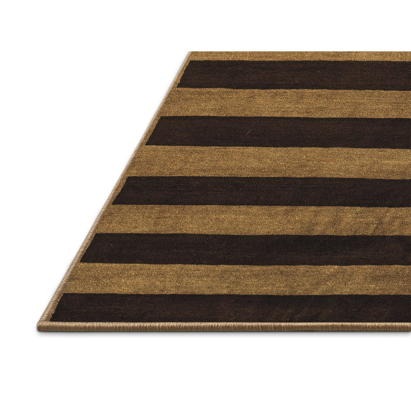 Tapis rayé en laine / polyester tissé à la machine en noir / beige, Tapis de couloir 2 pi x 5 pi