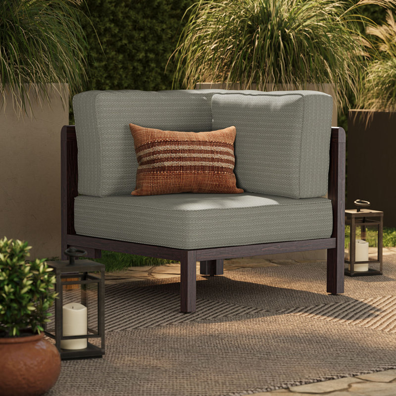 Chaise d'angle modulaire d'extérieur Peasnell en teck de couleur frêne, Cendré