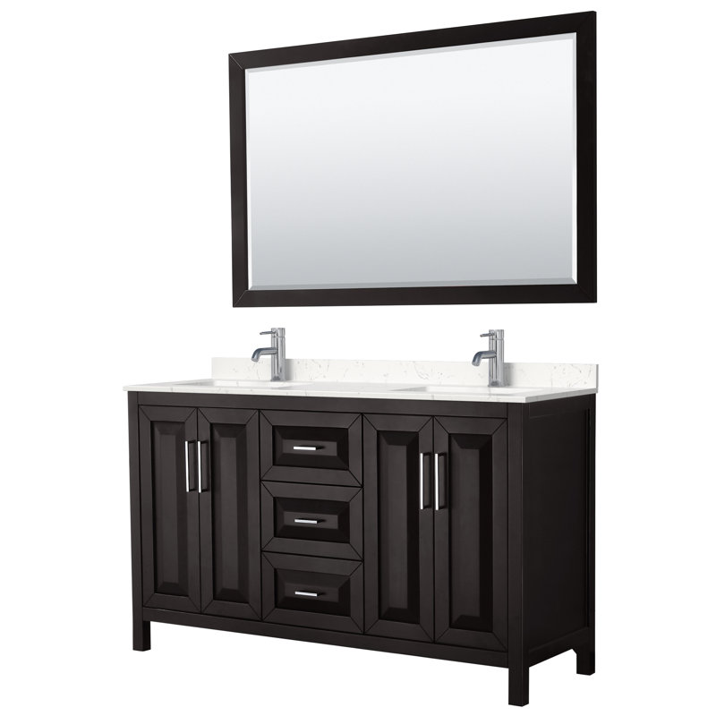 Daria 72" Double Bathroom Vanity Set with Mirror, Dark Espresso, Polished Chrome, 72"