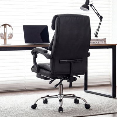 Fauteuil de bureau à hauteur ajustable avec repose-pieds Fauteuil d'ordinateur confortable à dossier haut Fauteuil de jeu inclinable en cuir durable