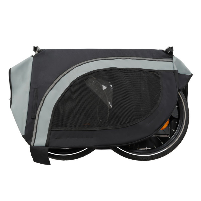 Grande remorque à vélo pliante pour chiens - transporteur tout-terrain d'une capacité de 66 lb, structure en acier durable pour le cyclisme, le jogging, le camping et les aventures en plein air, noir-gris