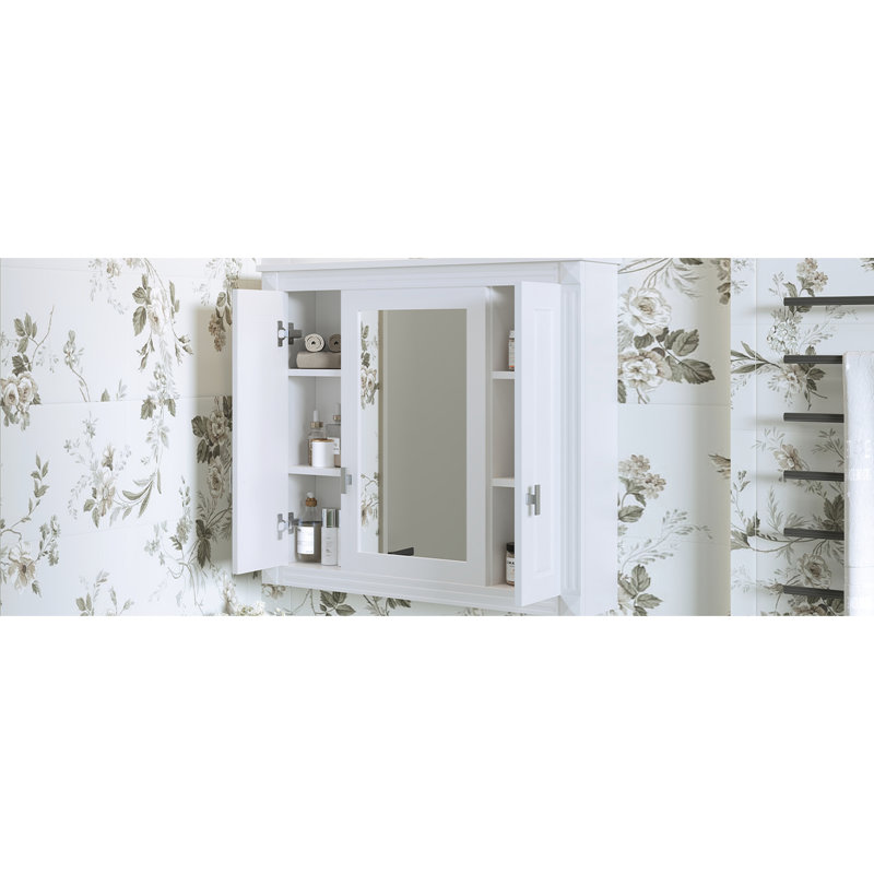 Armoire de rangement murale pour salle de bain avec 4 tablettes réglables, tablettes modernes et miroir, construction stable