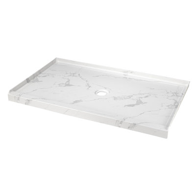 Base de douche 60 po x 36 po, résine et fibre de verre, bac de douche à simple seuil, veine blanche Jazz