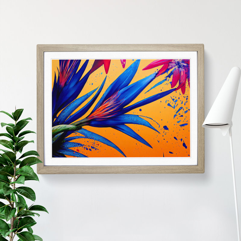 Bird Of Paradise Flower Splash Vol.3 - Single Picture Frame Print, 34cm H x 46cm W x 2cm D, Oak
