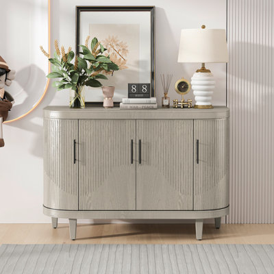 Armoire-bar moderne avec console de rangement moderne en bois de 47,2 pouces avec 4 portes et tablettes intérieures réglables pour le salon, la cuisine, la chambre à coucher et le couloir (champagne)