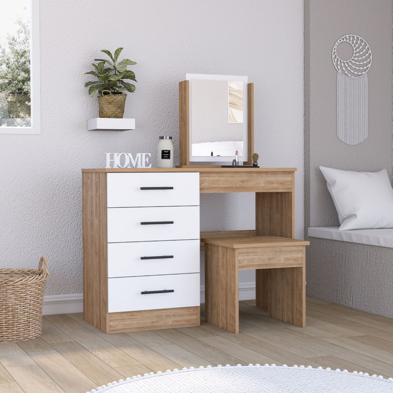 Slay Dressing Table with Mirror, Honey/White