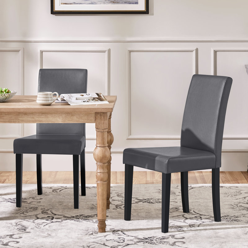 4PCS Faux Leather Dining Room Chairs High Back Padded Rubberwood Legs, Dark Grey