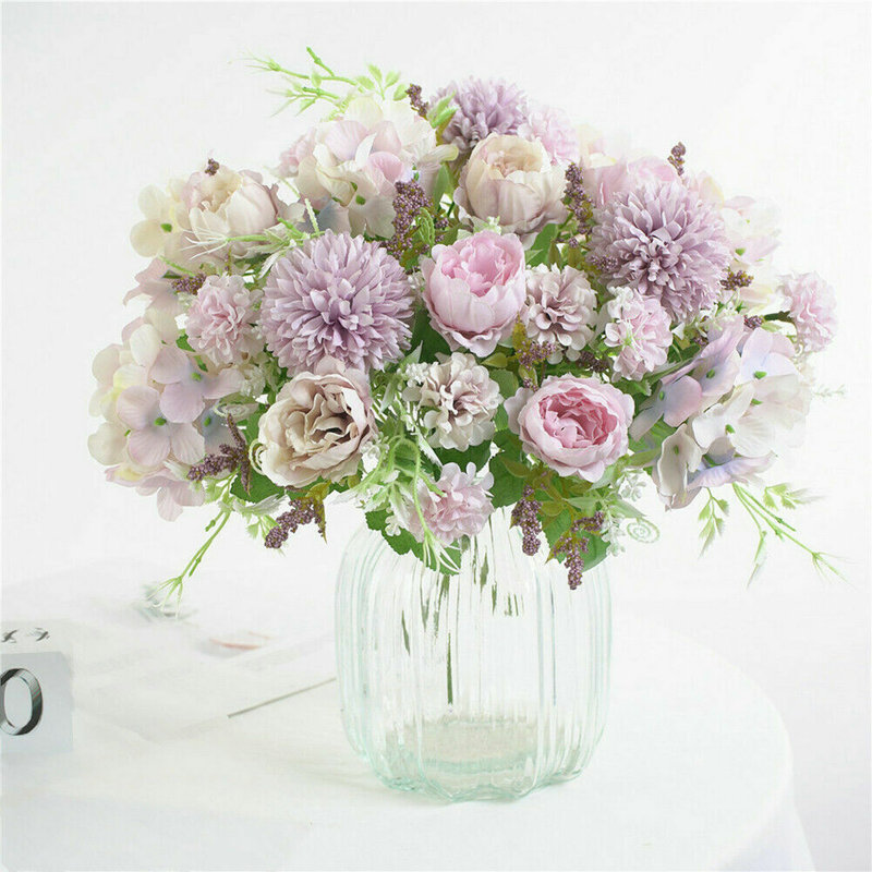 Silk Peony Artificial Fake Flowers Bunch Bouquet Home Wedding Party Decor-pink, Purple