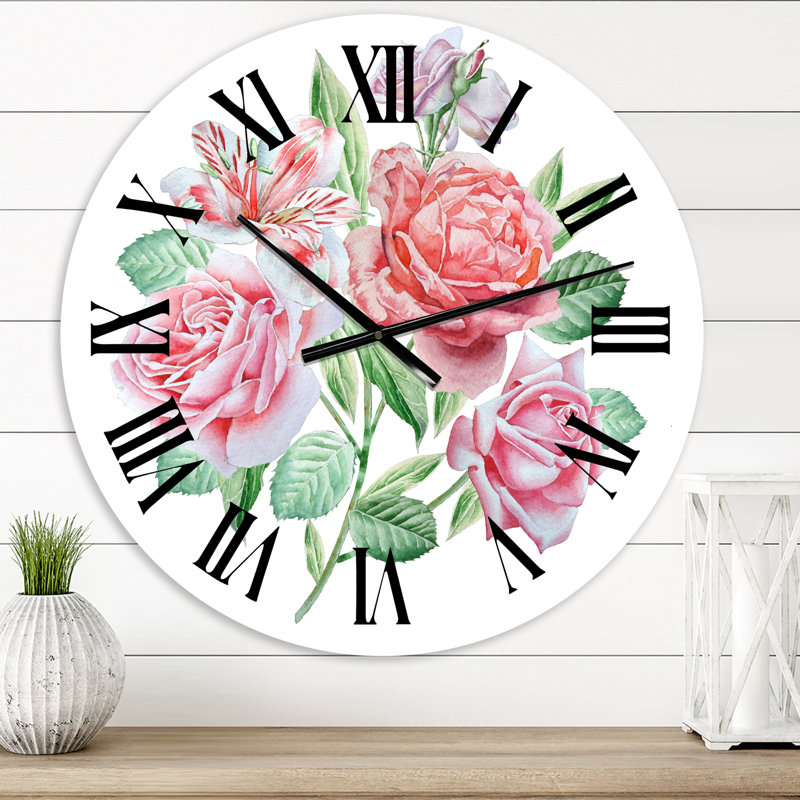 Fleurs printanières Alstroemeria Rose - Horloge murale traditionnelle, Surdimensionné
