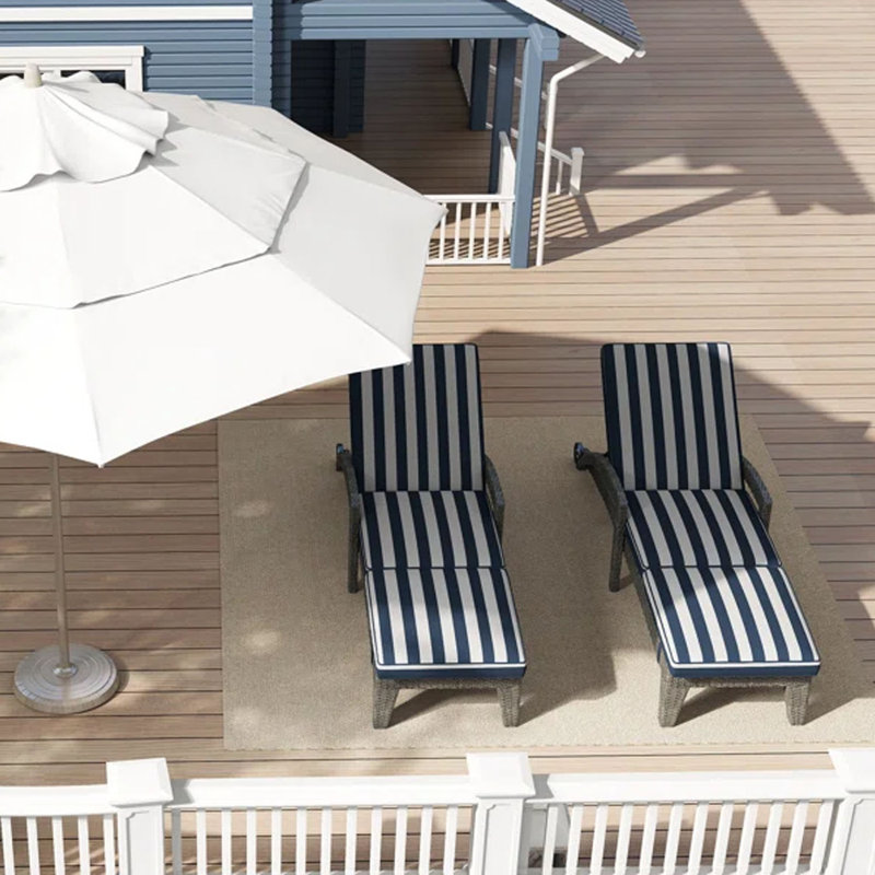 Patio Reclining Chaise Lounger with Removable Cushions for Backyard/Poolside, Blue Stripe