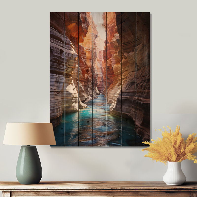 Gullens Canyon Antelope Turquoise Drips - Panneaux de décoration murale paysages en bois, H 44 po x l 34 po