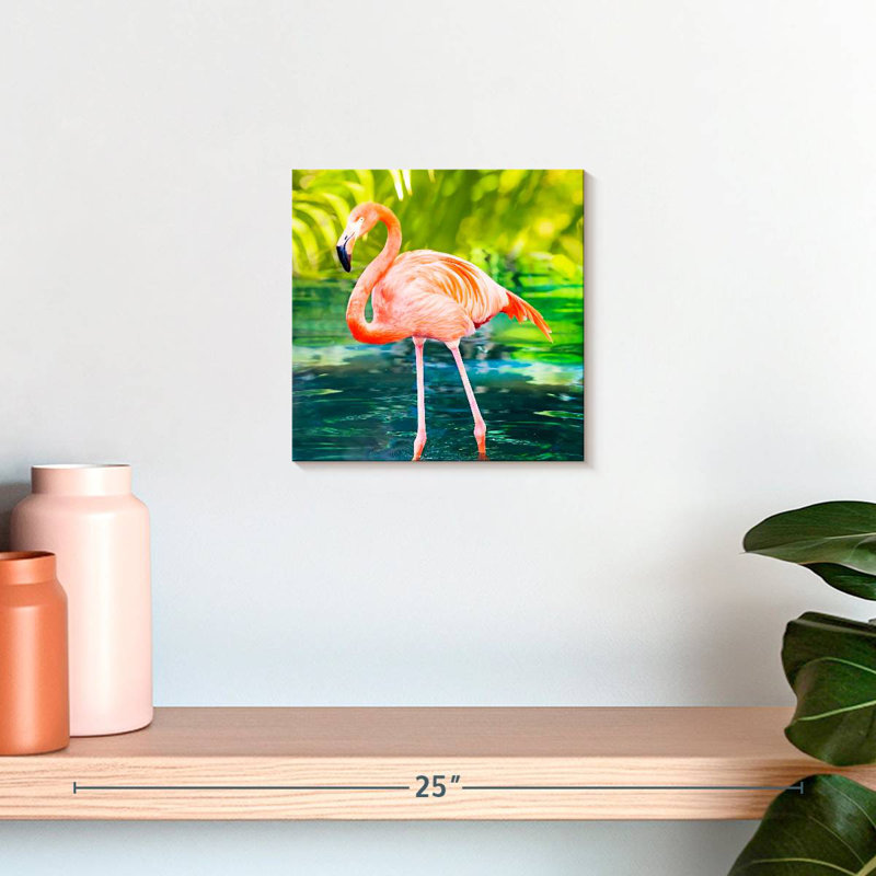 Flamant rose patauger dans l'eau, H 10 po x l 10 po