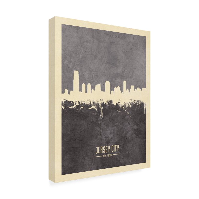 Art sur toile «Michael City New Jersey Skyline Gray» par Michael Tompsett, H 32 po x l 24 po x P 2 po