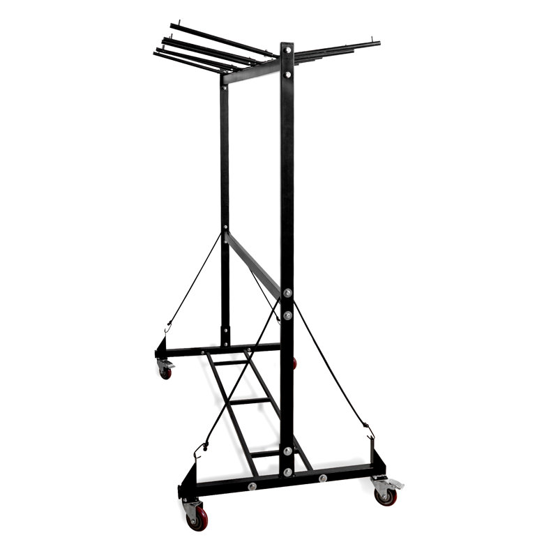 Black Steel Folding Chair and Table Storage Cart with Wheels