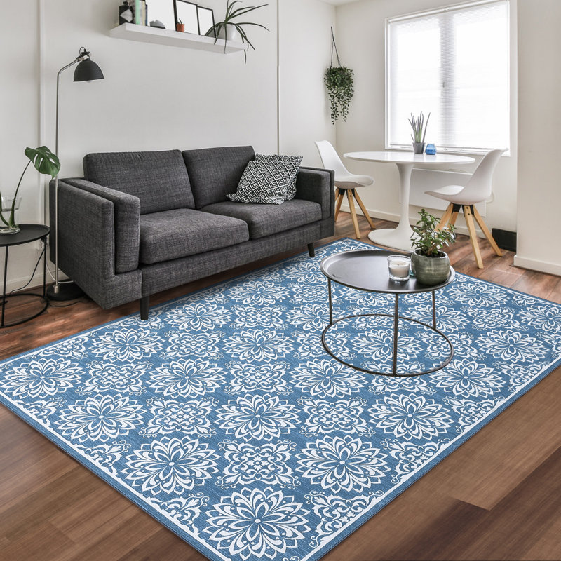 Despena Washable Floral Indoor Rug, Rectangle 6' x 9'