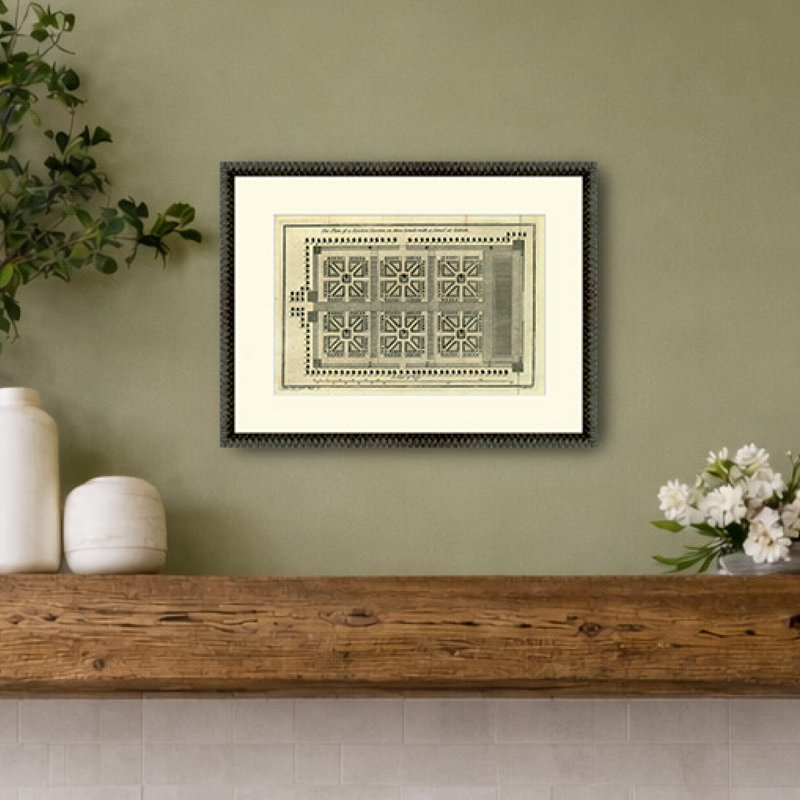 Martha Stewart Bedford, art mural en papier, plan de jardin historique II, 17,75 po x 23,75 po, décor de salon et de chambre à coucher, encadré