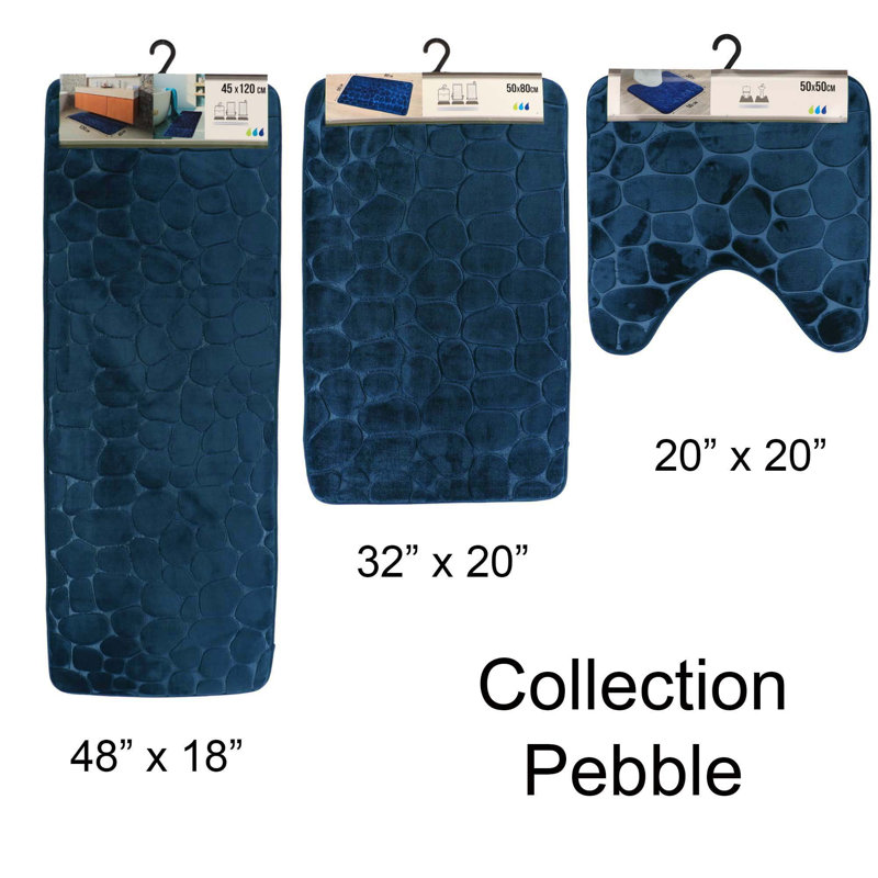 Navy Blue Memory Foam Cobble Stone Bath Mat