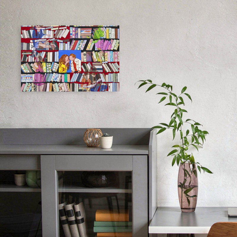 Murmures parmi les livres - Affiche murale colorée et vibrante représentant une architecture contemporaine, 12" H x 18" W