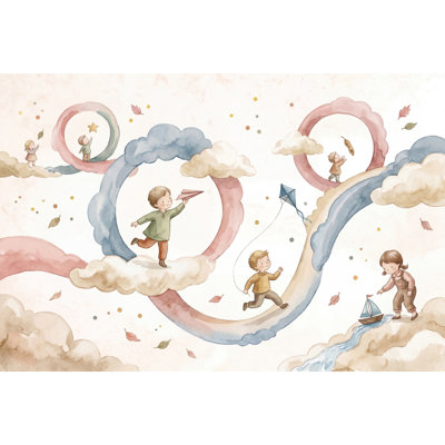 Watercolor Wallpaper Children Playing Pastel Removable Wall Decor