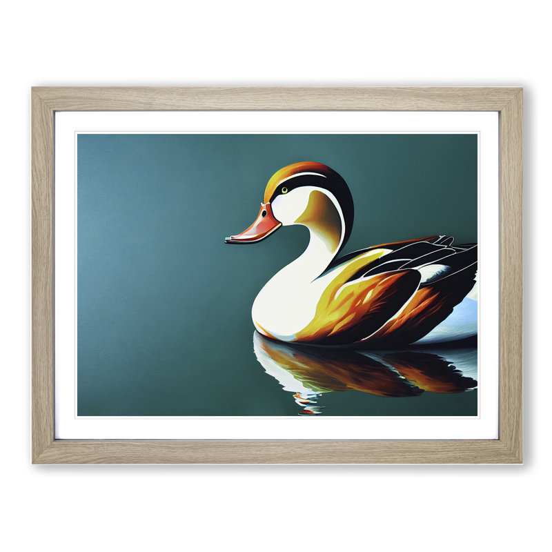 Electrifying Duck - Single Picture Frame Painting, 46cm H x 64cm W x 2cm D, Oak
