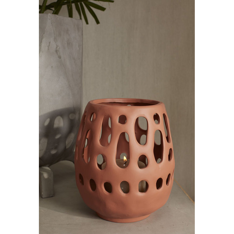Ceramic Tabletop Lantern, 7.75" H x 7.25" W x 7.25" D