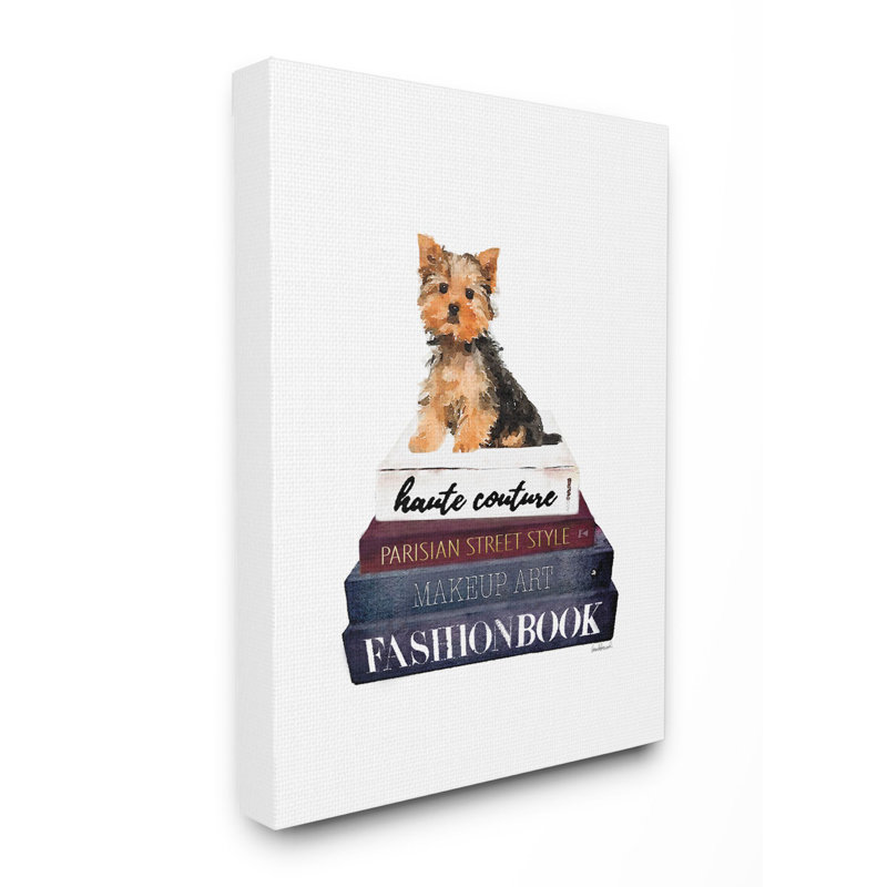 « mode designer pet dog bookstack », impression, Toile tendue, H 20 po x l 16 po