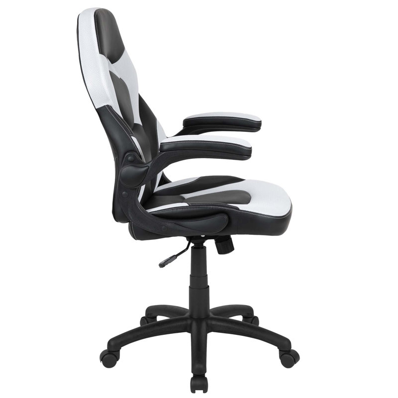 Ariquer High-Back Racing Style Gaming Chair with Headrest and Flip-Up Arms, White