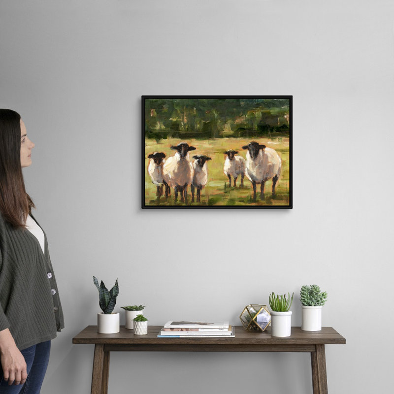 Sheep Family I, art mural sur toile, H 20 po x l 26 po x P 2 po, Toile avec cadre noir