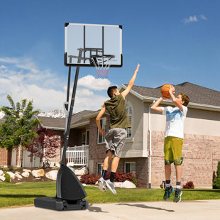 Portable Basketball Hoop Outdoor, 5-10ft Height Adjustable Basketball Goal with 44 Inch Shatterproof Backboard, Rebound System, 2 Wheels and Fillable Base for Teenagers, Youth, Adults
