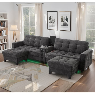 Smart U-Shaped Modular Sofa, Bluetooth Speakers & RGB Lights