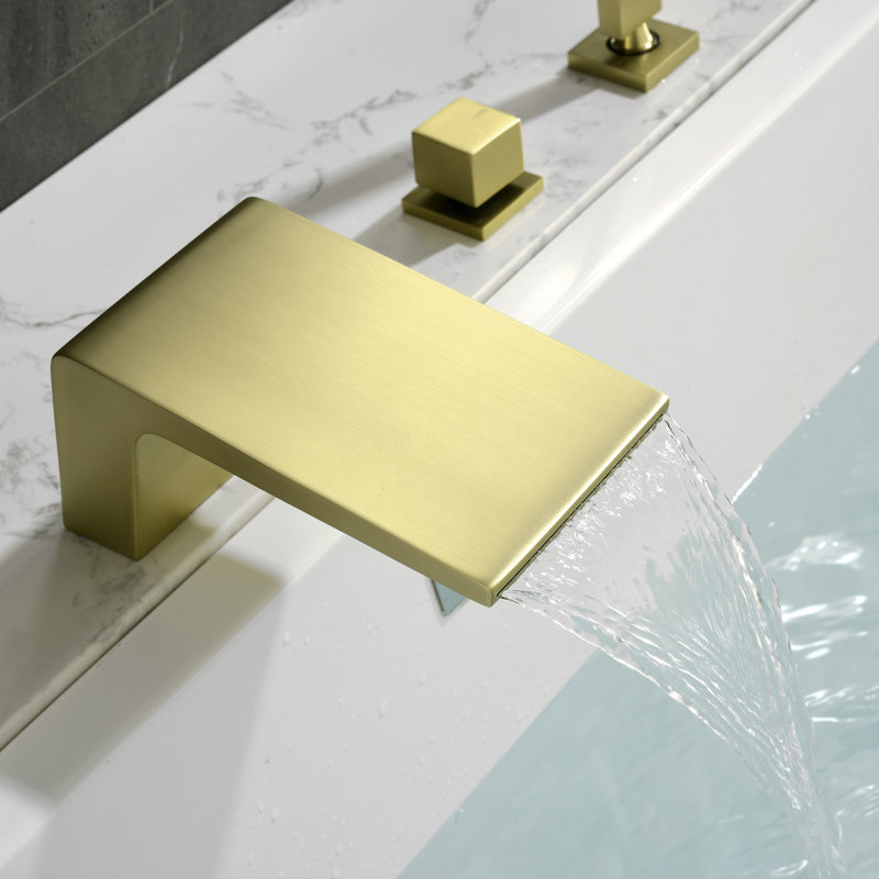 Brushed Gold Single-Handle Waterfall Tub Faucet with Hand Shower