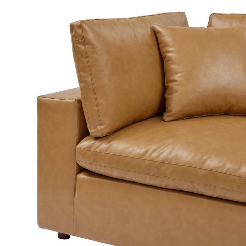 Chaise de coin en cuir Vegan, Simili cuir brun clair