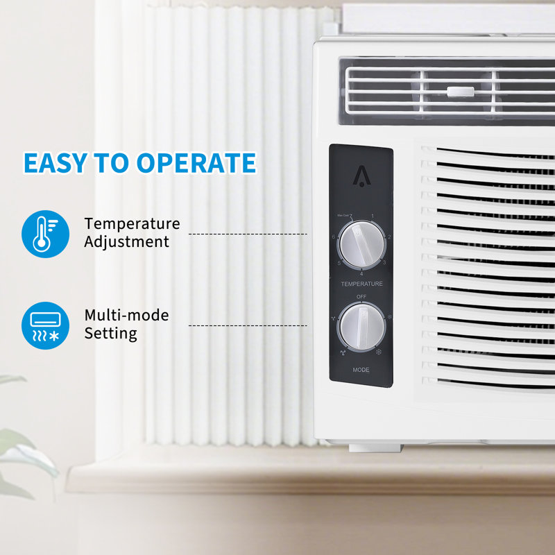 Climatiseur de fenêtre 5000 BTU avec télécommande - Refroidit les pièces de 150 pieds carrés, unité CA ultra silencieuse et écoénergétique pour chambre à coucher, bureau, dortoir, ensemble d'installation facile inclus