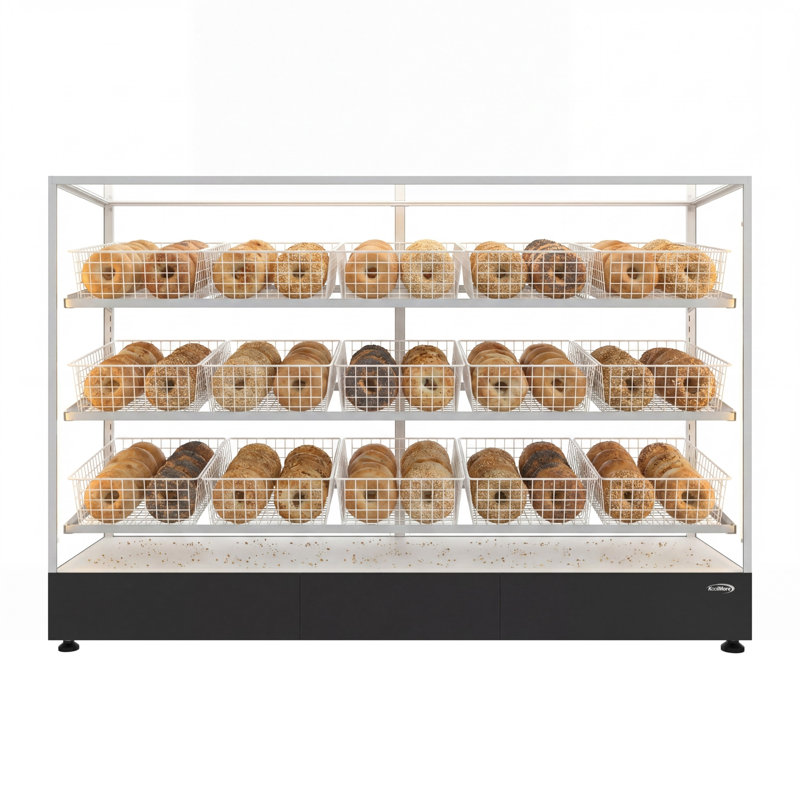 Vitrine de 73 pouces en verre trempé sur pied avec 15 paniers, dos ouvert et éclairage DEL (km-fdc-b15)