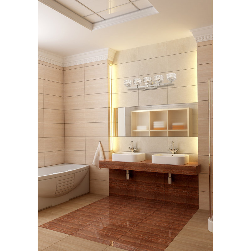 Éclairage de salle de bain à intensité variable 5 lumières Bechard, Nickel brossé
