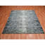 8'2"x8'2" Black Hand Knotted Striae Design Wool and Silk Square Rug FE063818512C4EF5A03673B944490ABC