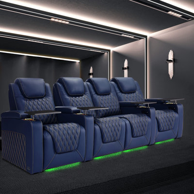 Top Grain Leather Home Theater Seating 7 Color Ambient Lighting Row Of 4 Loveseat Middle by Ivy Bronx
