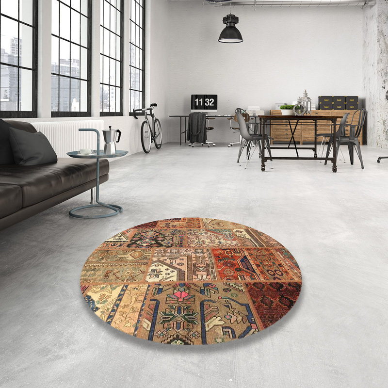 Tapis brun/orange/gris zone contemporaine, Rond 6 pi