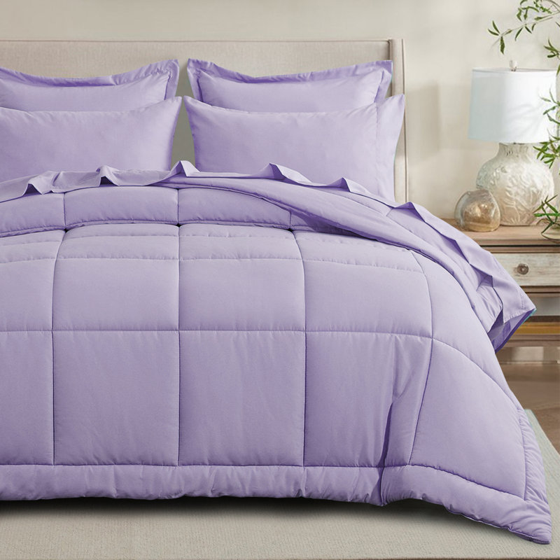Ensemble d'édredon en microfibre 5/7-pièces , Lavande, Édredon pour grand lit simple + 4 pièces supplé
