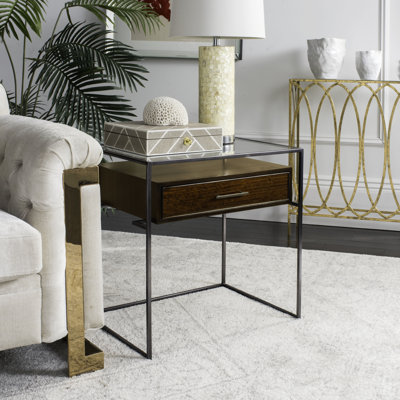 Table de bout en verre avec rangement