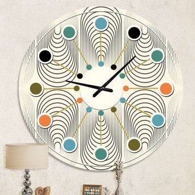 Monochrome Geometric Pattern X - Mid-Century Modern wall clock
