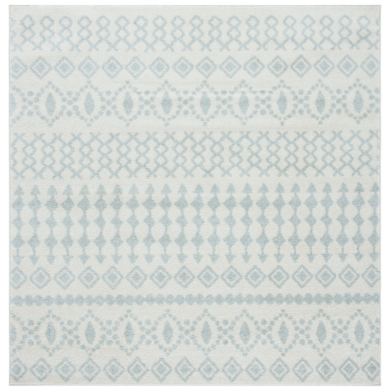 Lorenco Southwestern Ivory/LightGray/Green Area Rug, Square 6'7"