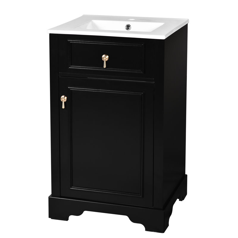 20" Bathroom Vanity With Ceramic Top, Black