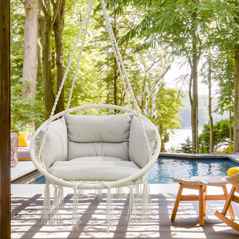 Balancelle simple en corde avec coussin amovible Porch Hammock, Crème, crème, Crème, crème