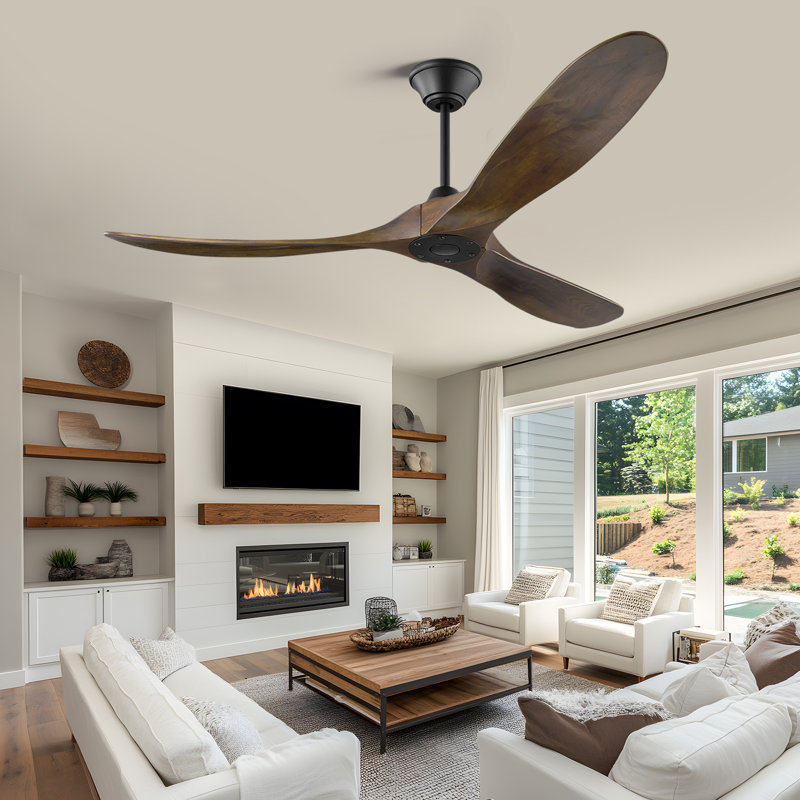 Ceiling Fan No Light, Samrt Ceiling Fan With Remote, 52", Walnut