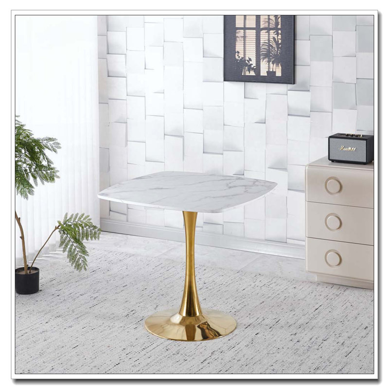 Table de salle à manger 31,5 "SquareTulip, H 28,93 po x L 31,5 po x l 31,5 po, Blanc