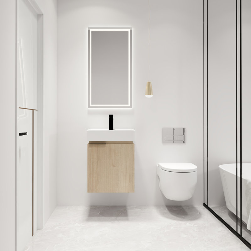 Casmer 18" Single Sink Wall Mounted Bathroom Vanity,Floating Vanity with 1 Door and White Ceramic Sink Top